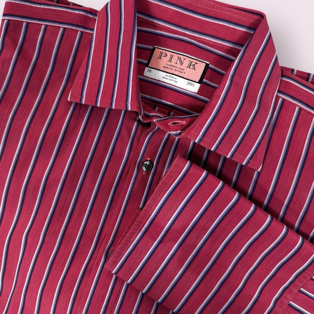Thomas Pink Jermyn Street Red Striped Cotton Dress Shirt Mens 16 36.5‎